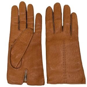 Vintage Daniel Hays Women Leather Gloves L Tan Lined Warm Winter Driving 60s 70s